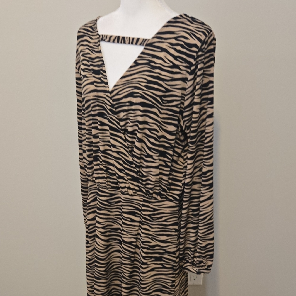 LOFT Black and Tan Animal Print Dress